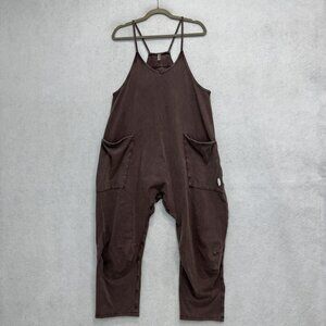 free People Jumpsuit Women Medium Brown Harem Drop Crotch V Neck Hotshot Pockets
